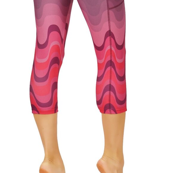 Ombre Pink Wavy leggings deep pockets capri high waist compression - Picture 6 of 6